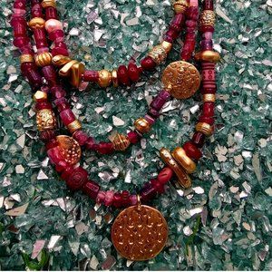 Chicos Amethyst and Burgundy 3 tier necklace and earrings